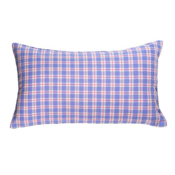 Sofia Plaid Rectangle Pillow in Periwinkle and Pink