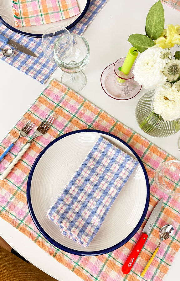 Sofia Plaid Dinner Napkin in Periwinkle Blue and Pink