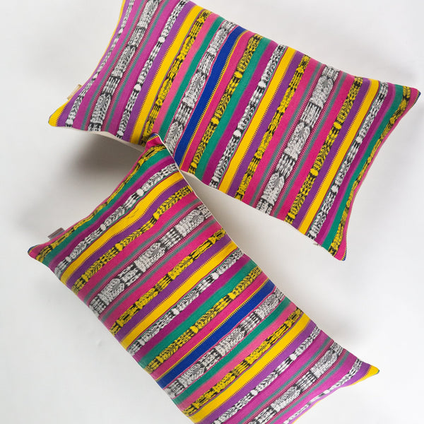 Vintage Rainbow Ikat Pillow - 12" x 20"