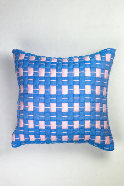 Sujani Quilted Pillow — Soft Pink and Blue
