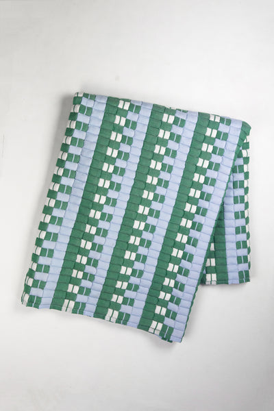 Quilted Sujani Throw Blanket - Soft Blue, White and Green