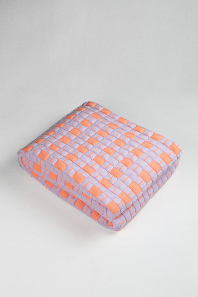 Quilted Sujani Throw Blanket - Pastel Lilac and Neon Orange