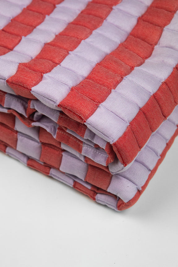 Quilted Sujani Throw Blanket - Soft Lilac and Red