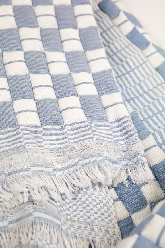 Quilted Suzani Throw Blanket - Soft Blue Grey