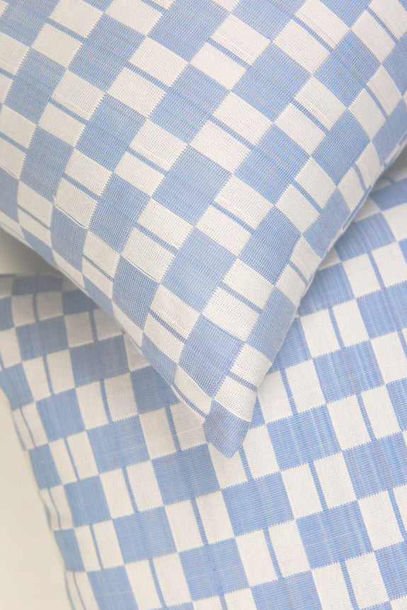 Suzani Pillow - Soft Blue Grey Checkered Pillow