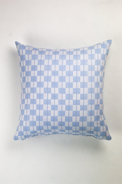 Sujani Pillow - Soft Blue Grey Checkered Pillow