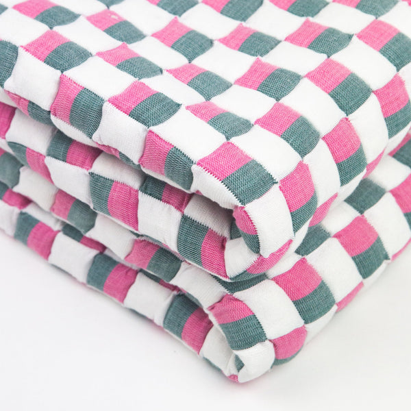 Quilted Suzani Throw Blanket - Pink and Green