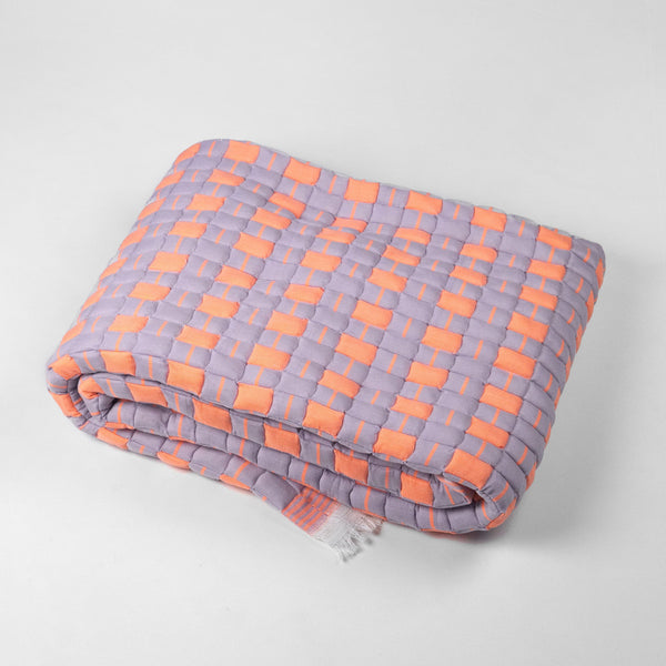 Quilted Suzani Throw Blanket - Lilac and Orange