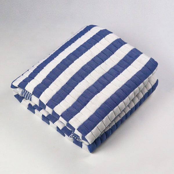 Quilted Suzani Throw Blanket - Blue and White Striped