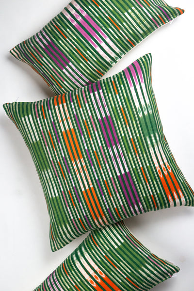 Vintage Verde Ikat Stripe Pillow