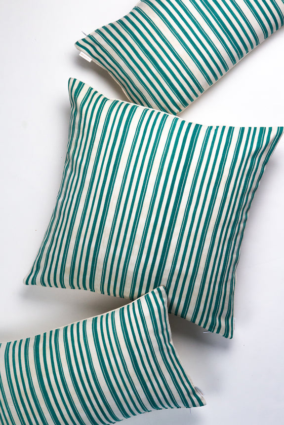 Vintage Sage Green and Natural Ivory Striped Pillow