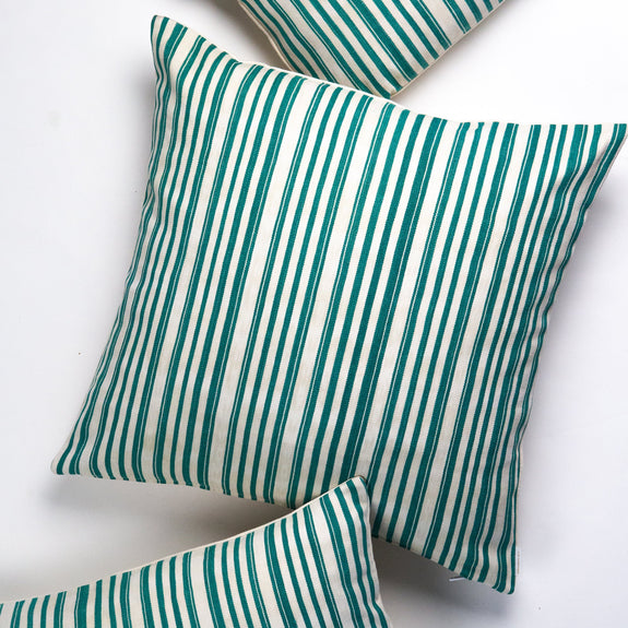 Vintage Sage Green and Natural Ivory Striped Pillow