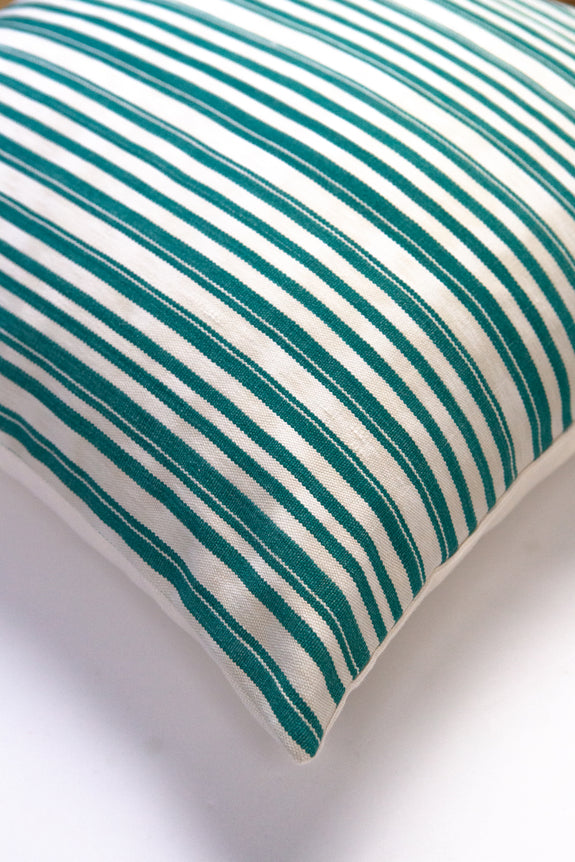 Vintage Sage Green and Natural Ivory Striped Pillow