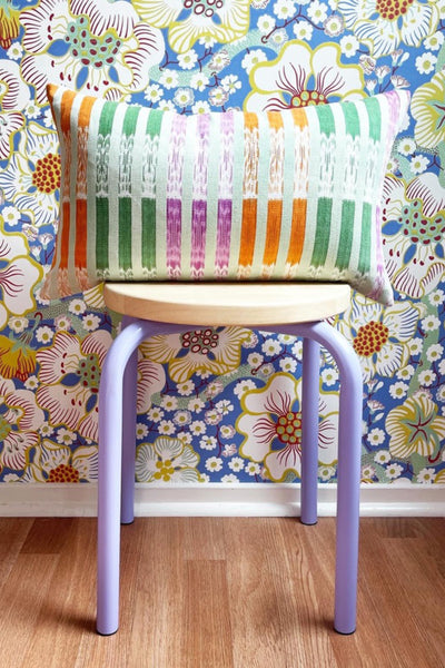 Vintage Ikat Mint Green, Orange & Magenta Stripe Pillow