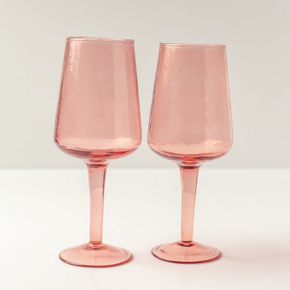 Handblown Hammered Wine Glasses, Blush - set of 4