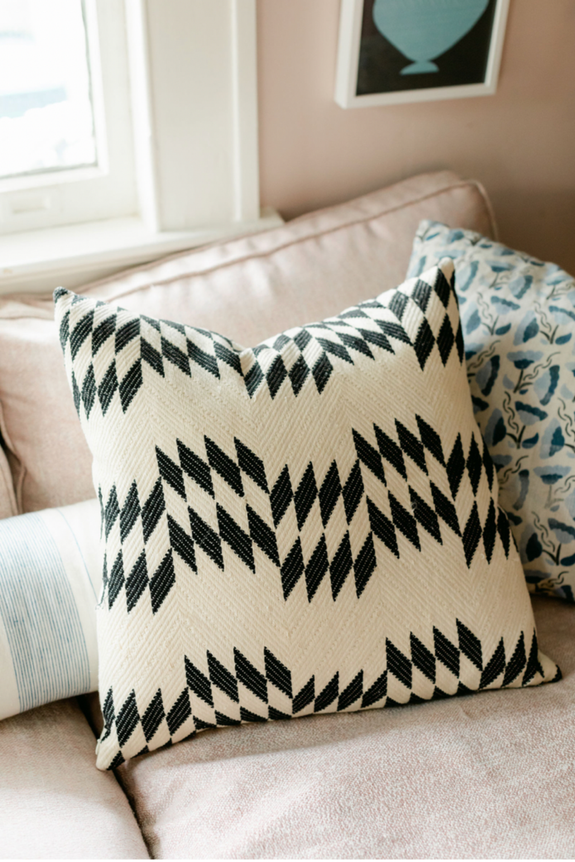 Almolonga Quilt Pillow - Black and Natural White -  20" x 20"