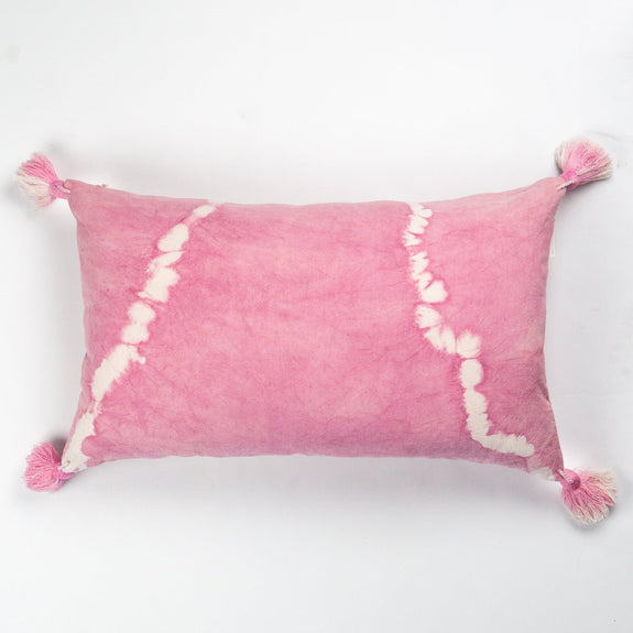 Pink Natural Dyed Shibori Tassel Lumbar Pillow