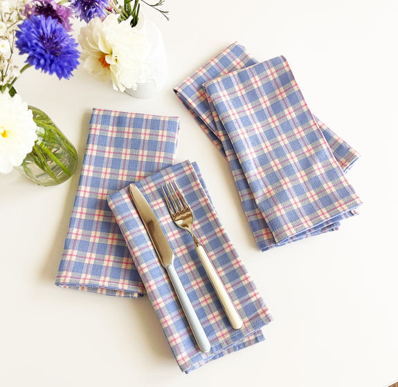 Sofia Periwinkle Plaid Dinner Napkins