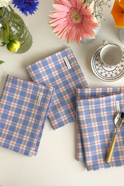 Sofia Periwinkle Plaid Cocktail Napkin, Set of 4