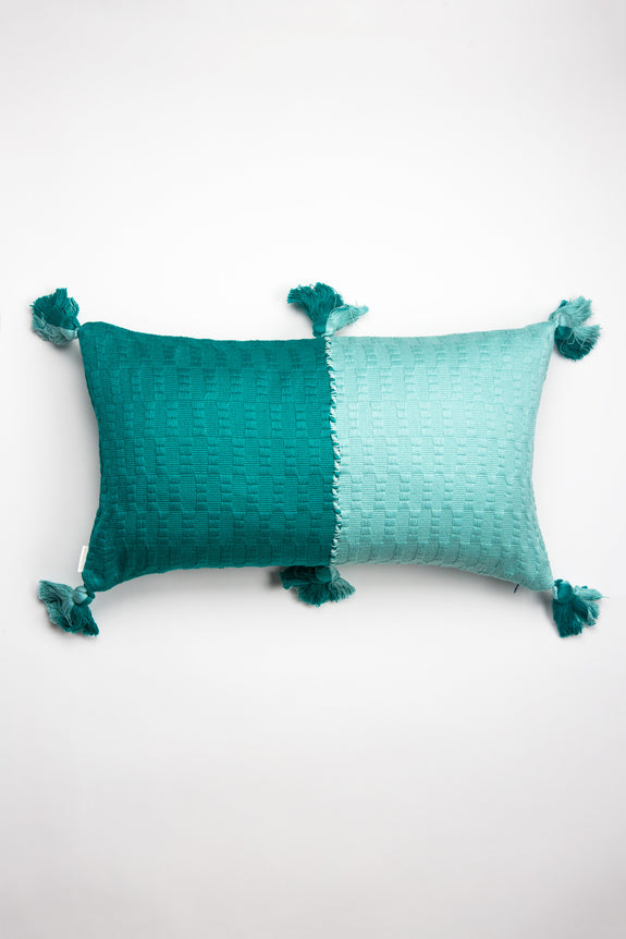 Antigua Pillow - Jade &amp; Faded Aqua Colorblocked