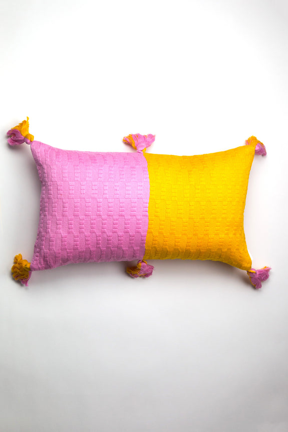 Backordered: Antigua Pillow - Bubblegum &amp; Orange Colorblocked