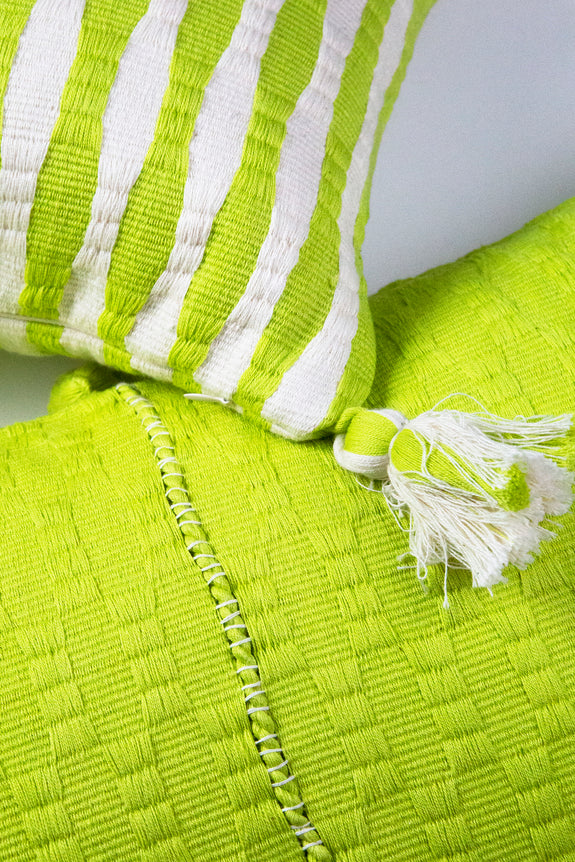 Antigua Pillow - Lemon Lime + Ivory Stripe