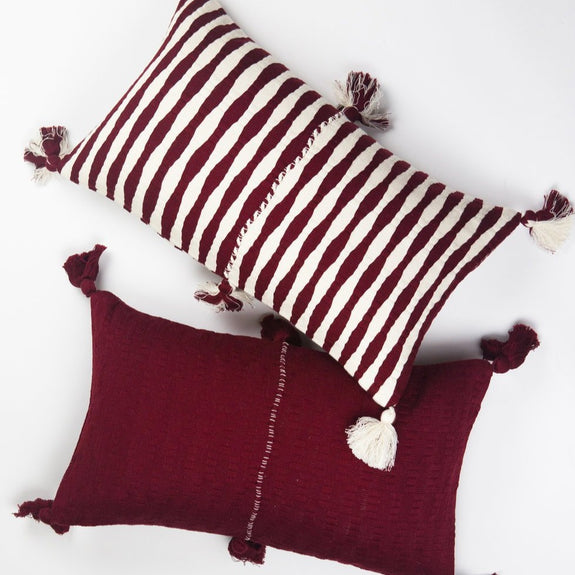 Antigua Pillow - Burgundy Stripe