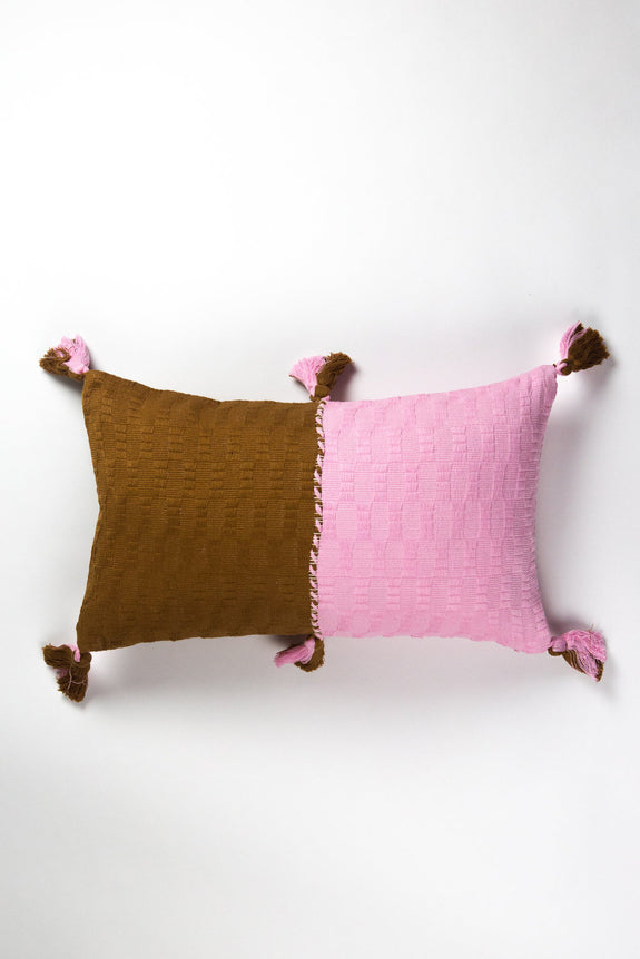 Antigua Pillow - Baby Pink &amp; Umber Colorblocked