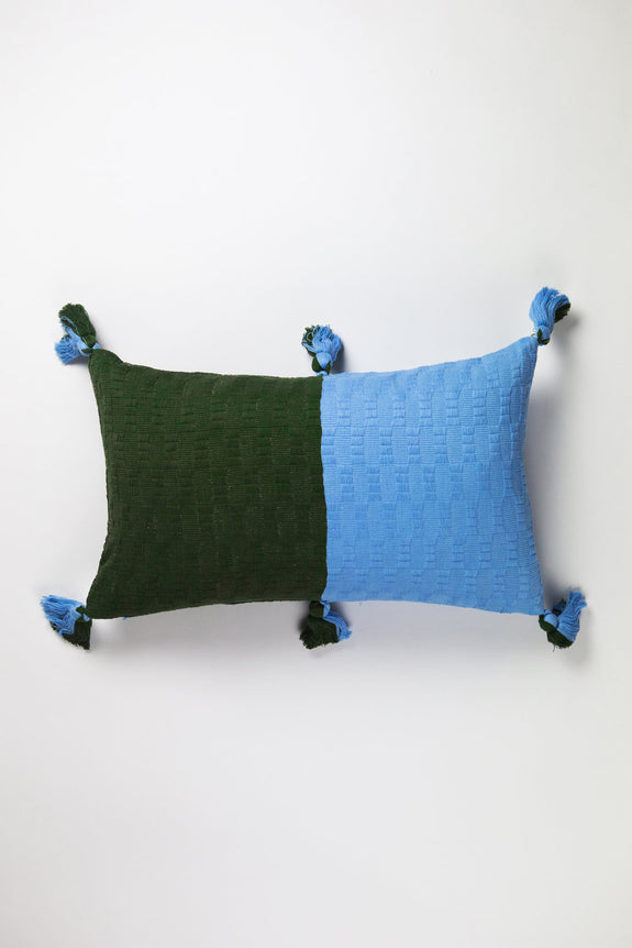 Backordered: Antigua Pillow - Sky Blue &amp; Olive Colorblocked