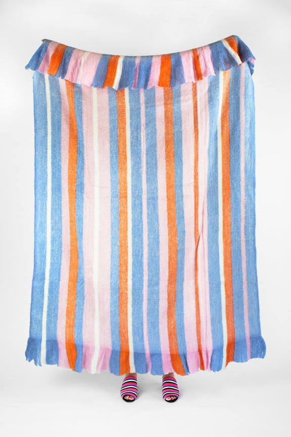 Fuzzy Blanket - Washed Pink + Blue + Tomato