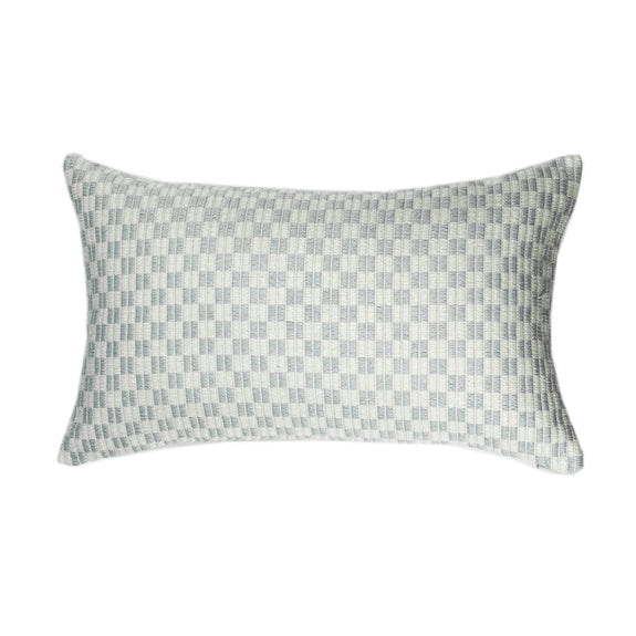 Checkered Brocade Pillow - Grey & White - 12 x 20