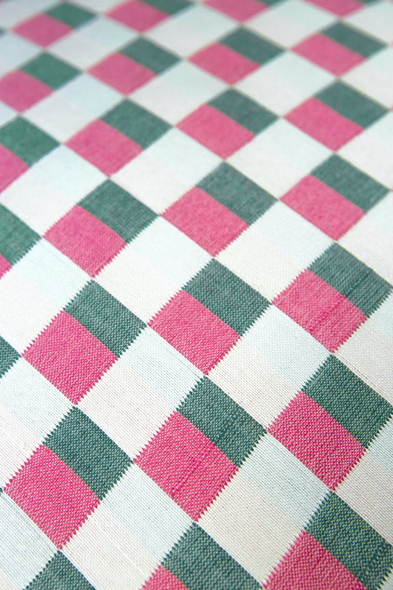 Suzani Pillow - Green & Pink Checkered