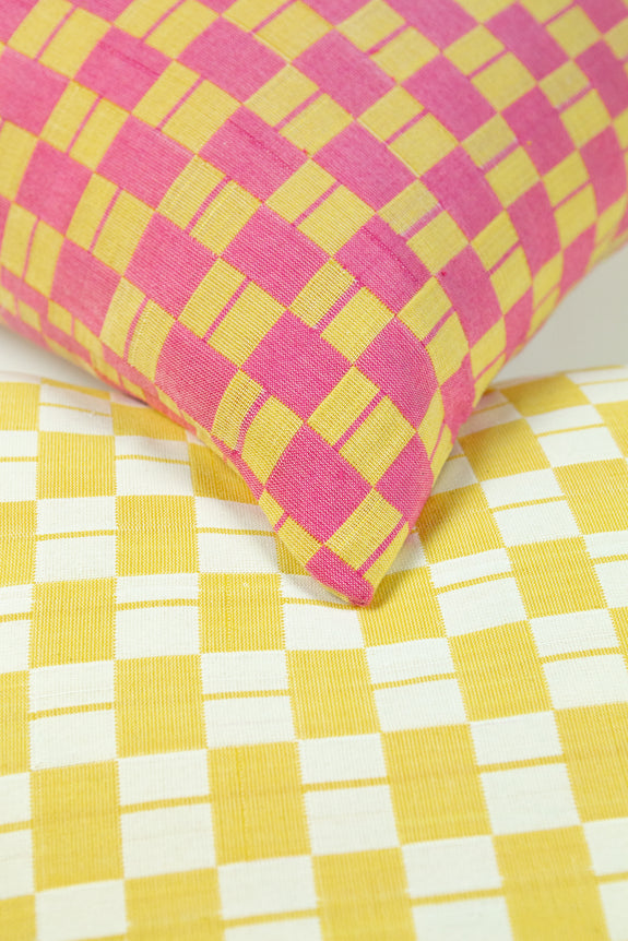 Suzani Pillow - Yellow & Pink Checkered