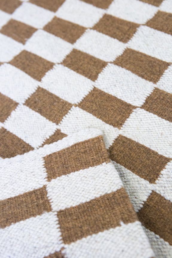 Zapotec Checkered Rug in Umber & Ivory