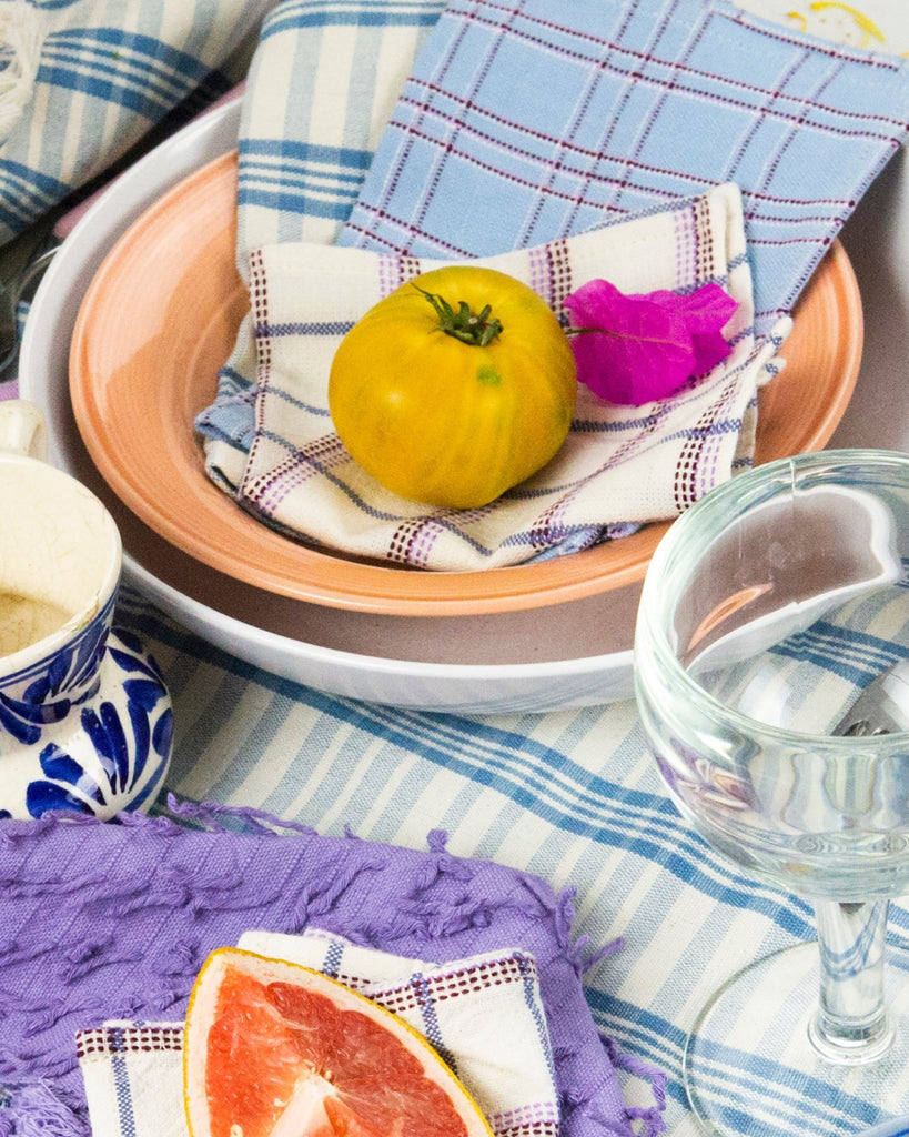 Chiapas Plaid Light Blue Cocktail Napkins Set of 4 - Archive New York