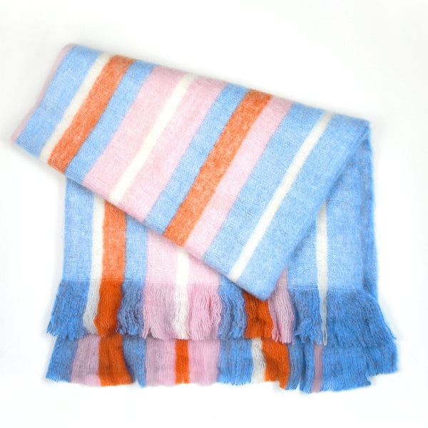 Fuzzy Blanket - Washed Pink + Blue + Tomato
