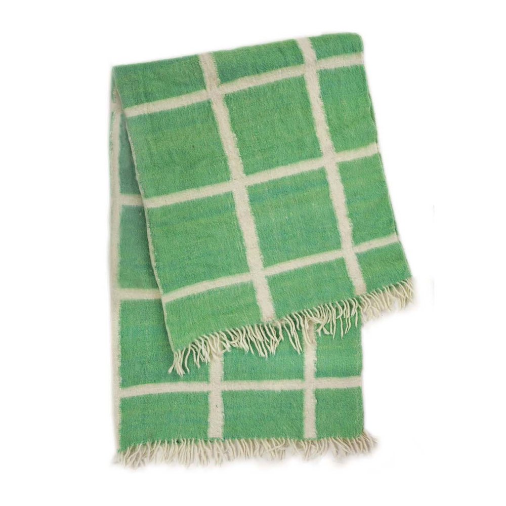 Backordered: Momos Grid Blanket- Natural White and Green – Archive
