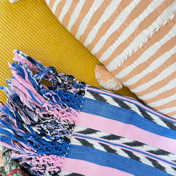 Backordered: Palm Ikat Blanket in Blue & Pink