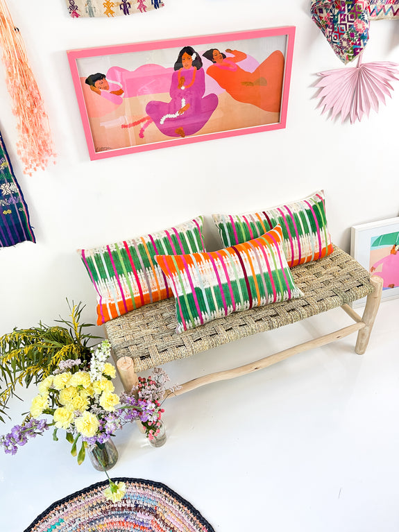 Vintage Ikat Orange & Green Rainbow Pillow