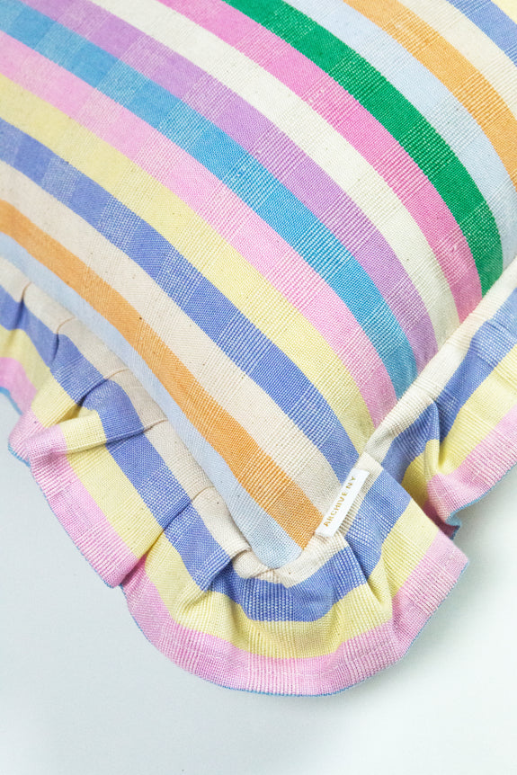 Maxine Ruffle Rainbow Stripe Pillow