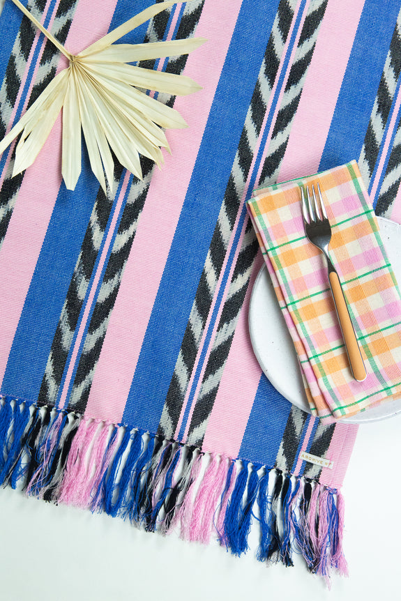 Palm Ikat Runner in Blue & Pink