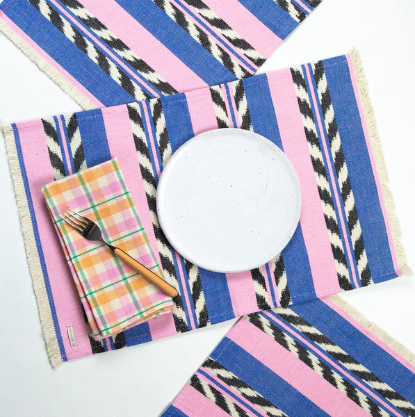 Backordered: Palm Ikat Placemat in Blue & Pink