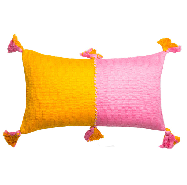 Backordered: Antigua Pillow - Bubblegum &amp; Orange Colorblocked