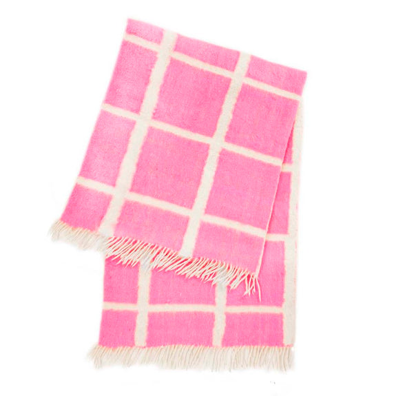 Momos Grid Blanket- Natural White &amp; Neon Pink