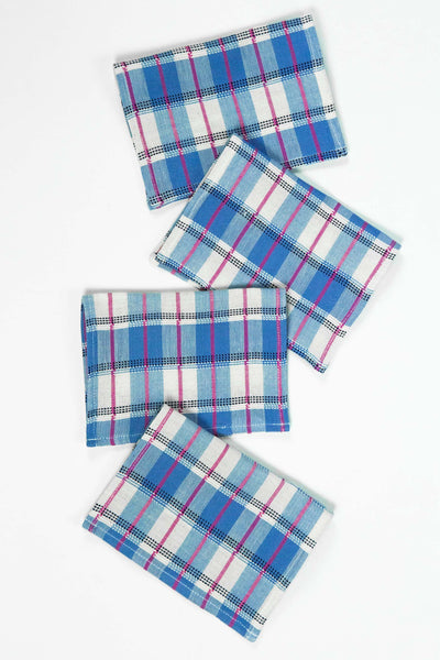 San Andres Gingham Blue & White Cocktail Napkins Set of 4