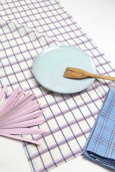 Backordered: San Lucas Plaid White & Lilac Table Runner