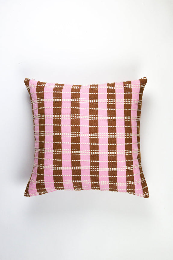 Santiago Grid Pillow - Baby Pink &amp; Umber - 18"x18"