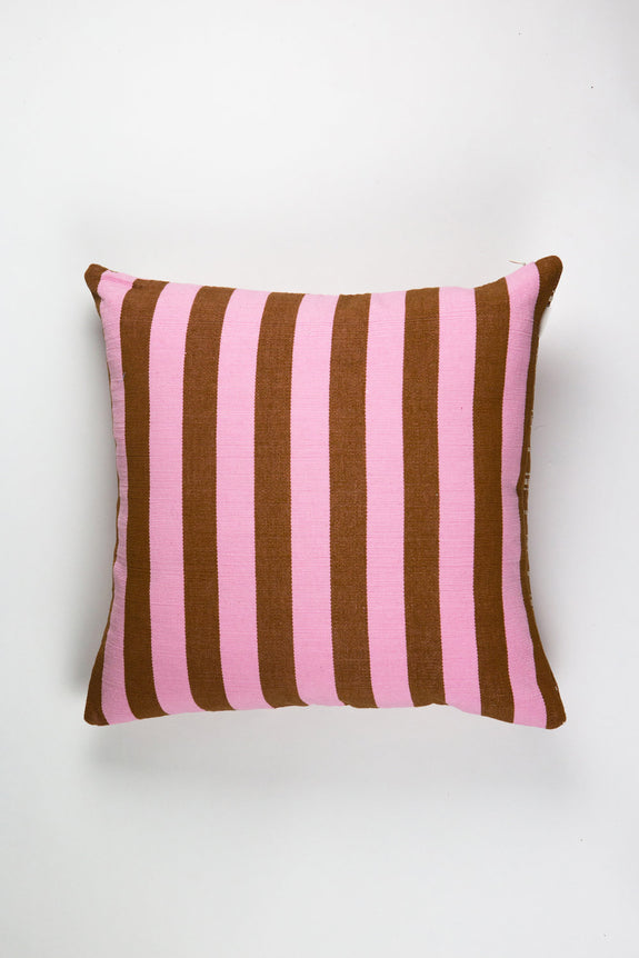 Backordered: Santiago Grid Pillow - Baby Pink &amp; Umber - 18"x18"