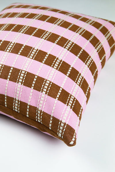 Santiago Grid Pillow - Baby Pink and Umber