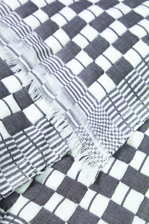 Quilted Suzani Throw Blanket - Soft Black & White